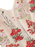 1950s Embroidered Floral V-Neck Swing Dress