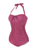 Retro Polka Dot Halter One-Piece Swimsuit
