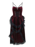 Red 1950s Halloween Gothic Velvet Strap Dress