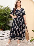 [Plus Size] 1930s Bohemian Botanical V-Neck Skater Dress