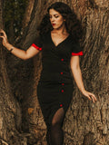 [US Warehouse] Black 1960s Button Slit Bodycon Dress