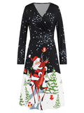 1950s Christmas V-Neck Lone Sleeved Dress