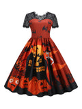 1950s Halloween Lace Patchwork Bat Swing Dress
