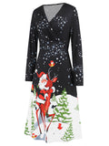 1950s Christmas V-Neck Lone Sleeved Dress