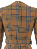Coffee 1950s Plaid Belt Swing Dress