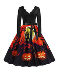 Black 1950s Halloween Long Sleeve Dress