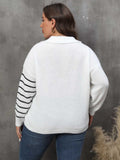 [Plus Size] 1960s V-Neck Striped Knitted Cardigan