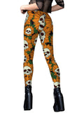 Yellow Halloween Skull Sunflower Leggings