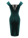 [Pre-Sale] Green 1960s Velvet Lace Patchwork Dress