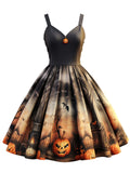 Black 1950s Halloween Pumpkin Swing Dress