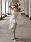 Ivory 1960s Polka Dot Halter Pencil Dress