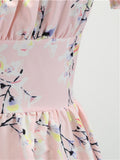 1950s Pink Floral Puff Sleeve Dress