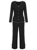 3PCS Black 1960s Solid Pajamas