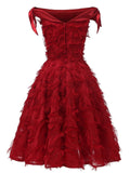 1950s Off-shoulder Tassel Feather Solid Dress