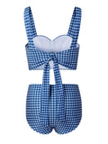 Blue 1950s Retro Plaid Strap Bikini Set