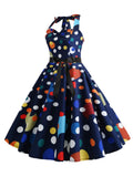 1950s Halter Polka Dot Backless Dress