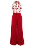 Red 1930s Cherry Belted Halter Jumpsuit