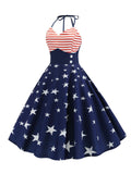 Navy 1950s Halter Stripes Flag Dress