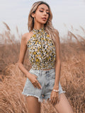 Floral Cut-Out Halter Top