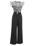 Black 1930s Mesh Bow-knot Patchwork Jumpsuit