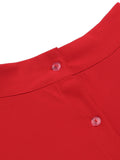 Red Solid Button Swing Skirt