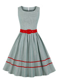 Blue 1950s Sleeveless Belt Dress