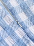 Blue 1950s Plaid Belt Swing Dress