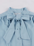 Blue 1950s Bowknot Button Dress