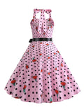 1950s Halter Strawberry Polka Dot Dress