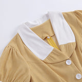 Yellow 1950s Lapel Corduroy Vintage Dress