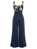 [US Warehouse] Navy Blue 1940s Flower Embroidery Jumpsuit