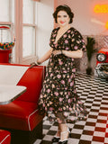 Black 1950s Lace Flowers Swing Dress