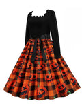 Orange 1950s Halloween Pumpkin Swing Dress