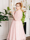 Pink 1950s Star Sequin Lace Swing Dress