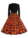 Orange 1950s Halloween Pumpkin Swing Dress