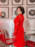 Red 1960s Lace Long Sleeves Patchwork Dress