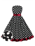 Black 1950s Dot Ruffles Swing Dress
