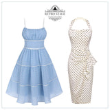 2PCS Polka Dot Ivory Pencil Dress & Sky Blue Strap Dress