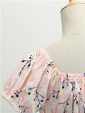 1950s Pink Floral Puff Sleeve Dress