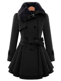 Christmas Fur Collar Waisted Woolen Coat