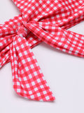 Pink Retro Plaid Halter Bikini Set