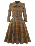 Coffee 1950s Plaid Belt Swing Dress
