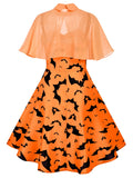 [US Warehouse] Orange 1950s Cape Patchwork Swing Dress