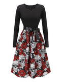 Black 1950s Halloween Rose Skull Bow Dress