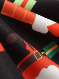 Black 1950s Christmas V-Neck Santa Claus Dress