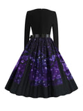 Black 1950s Halloween V-Neck Pumpkin Swing Dress