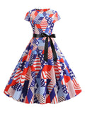 1950s Retro Patchwork Bowknot Swing Dress