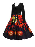 Black 1950s Halloween Long Sleeve Dress