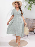 [Plus Size] 1950s V-Neck Cap Sleeve Floral Dress