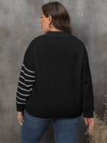 [Plus Size] 1960s V-Neck Striped Knitted Cardigan